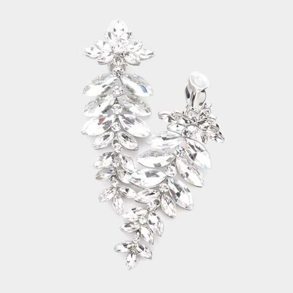 Marquise White Colored Stone Vine Evening Clip on Earrings - Picture 1 of 6